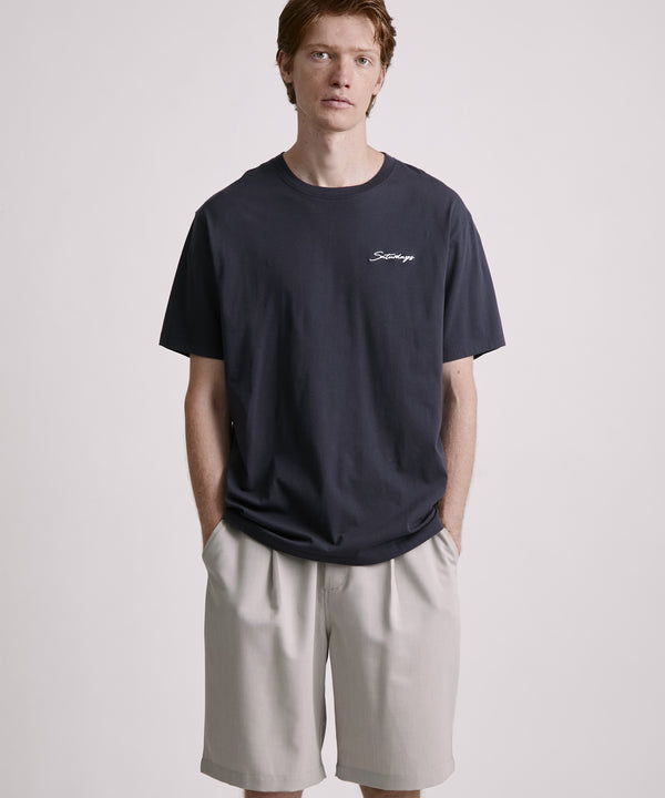 Saturdays New York City Script Embroidered Short Sleeve Tee Navy