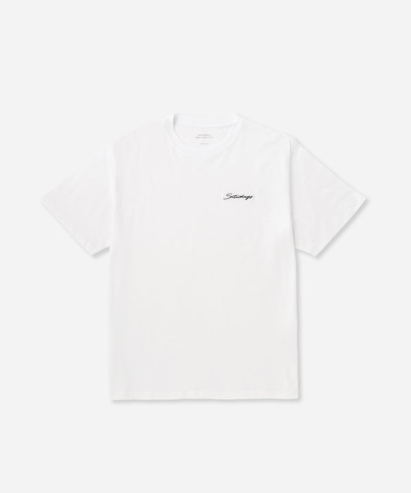 saturdays new york city Script Embroidered Short Sleeve Tee White