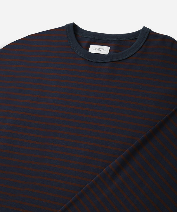 Saturdays New York City Striped Ringer Relaxed Long Sleeve Tee Navy