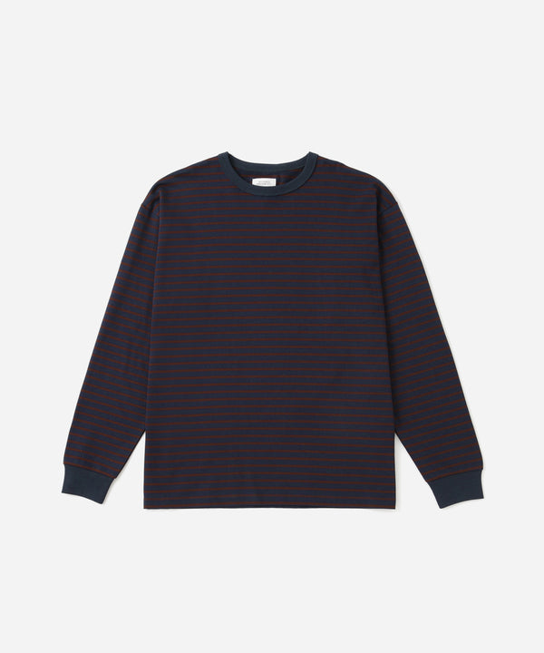 saturdays new york city Striped Ringer Relaxed Long Sleeve Tee Navy