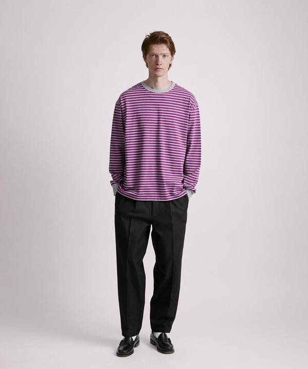 Saturdays New York City Striped Ringer Relaxed Long Sleeve Tee Purple