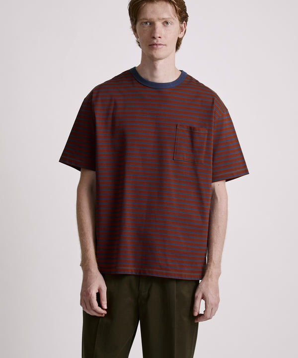 Saturdays New York City Striped Ringer Relaxed Short Sleeve Tee Wine