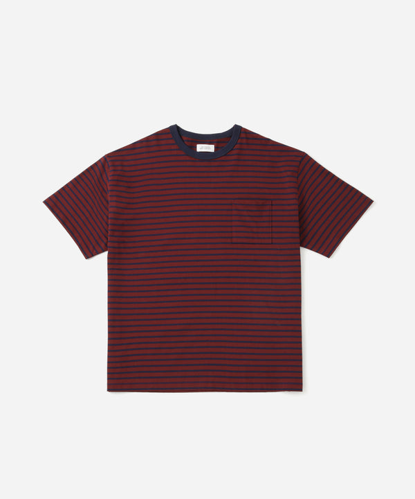 saturdays new york city Striped Ringer Relaxed Short Sleeve Tee Wine