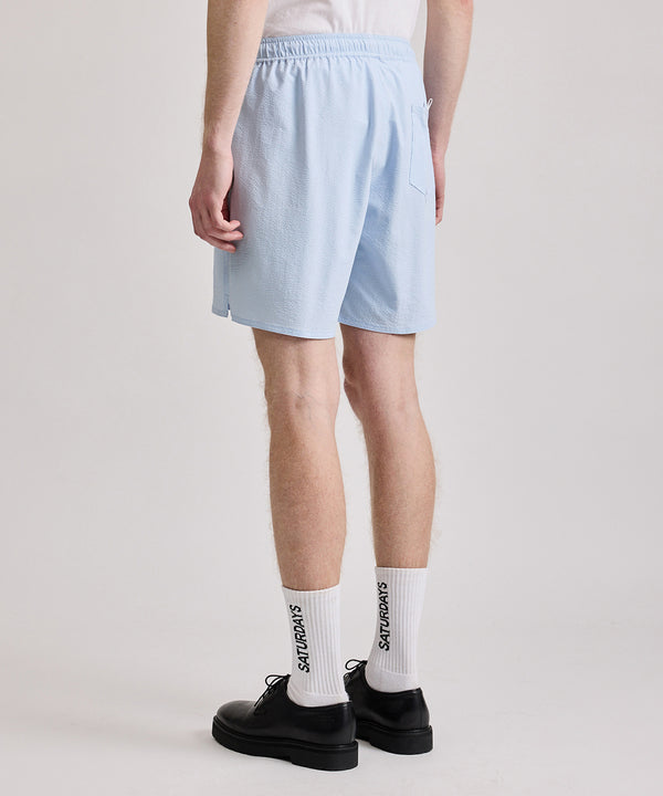 Saturdays New York City Timothy Seersucker Stripe Swim Short Sax Blue