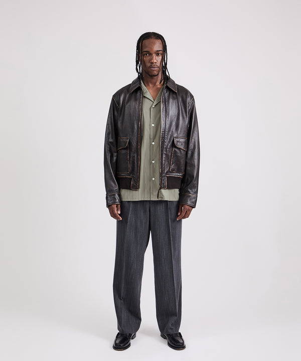 Saturdays New York City Tunstall Vintage Leather Jacket Dark Brown