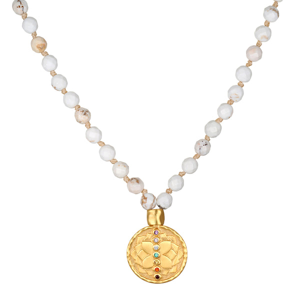 satya jewelry Aligned in Intention White Turquoise Chakra Mala