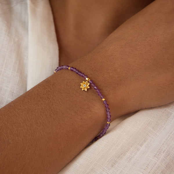 Satya Jewelry Amethyst Lotus February Birthstone Bracelet