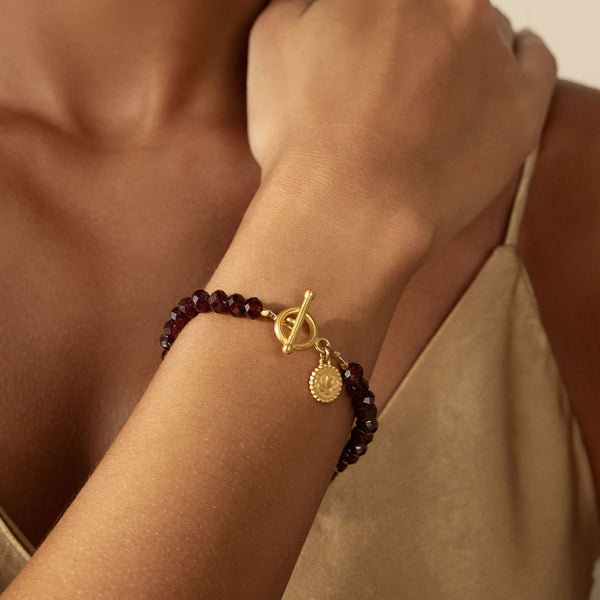 Satya Jewelry Balanced Beginnings Garnet Lotus Bracelet