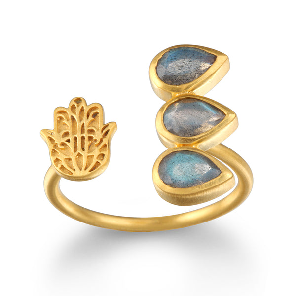 satya jewelry Blessed Insight Labradorite Hamsa Adjustable Ring