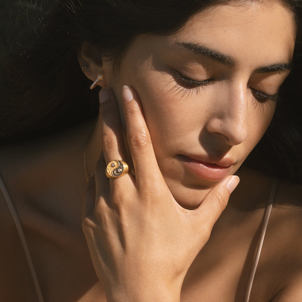 Satya Jewelry Celestial Balance Yin Yang White Topaz Ring