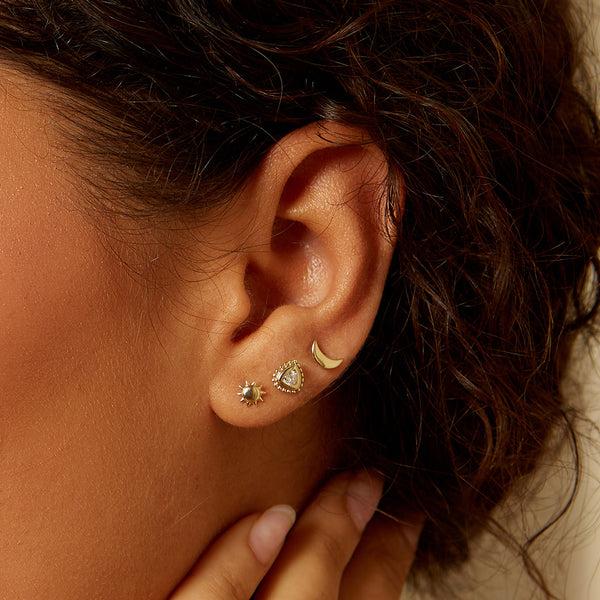 Satya Jewelry Celestial Guidance 14kt Gold Sun Moon Stud Earrings