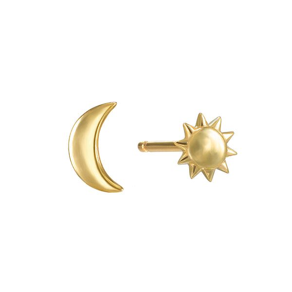 satya jewelry Celestial Guidance 14kt Gold Sun Moon Stud Earrings