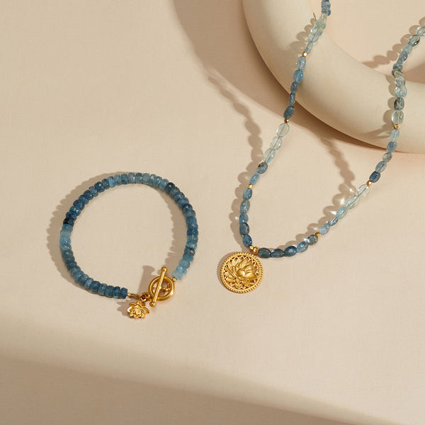 Satya Jewelry Commence With Courage Lotus Aquamarine Bracelet