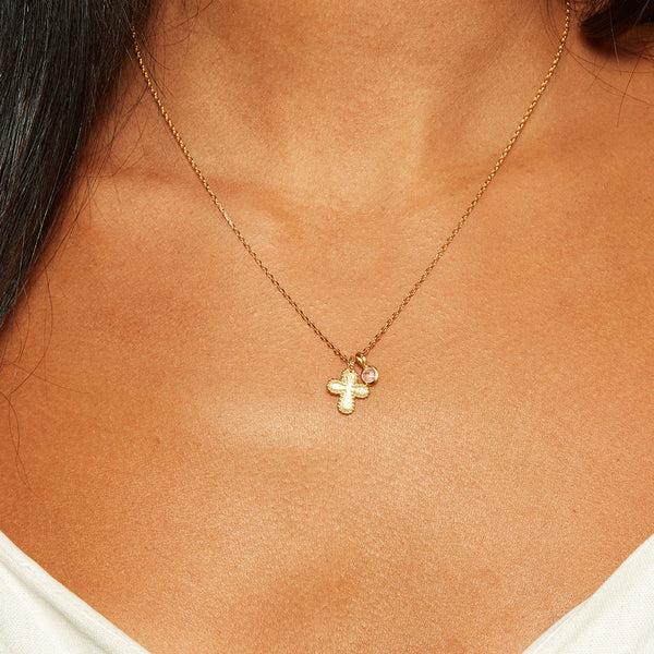 Satya Jewelry Compassionate Faith Rose Quartz Cross Necklace