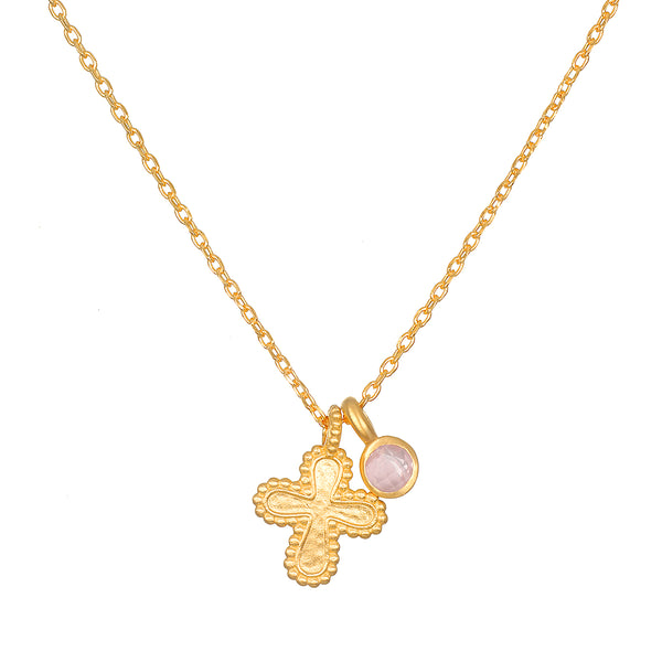 satya jewelry Compassionate Faith Rose Quartz Cross Necklace