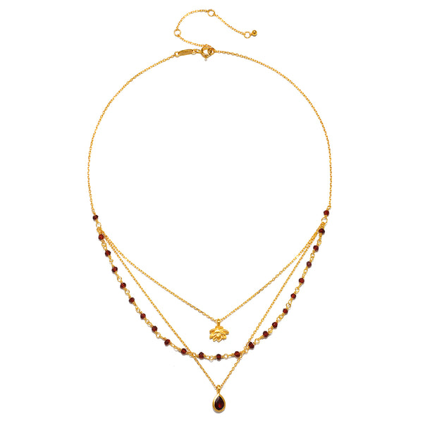 Satya Jewelry Embrace Change Garnet Lotus Triple Necklace