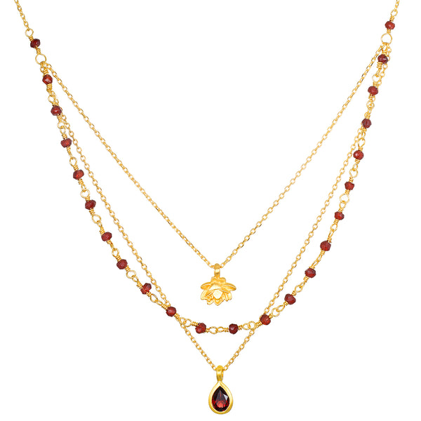 satya jewelry Embrace Change Garnet Lotus Triple Necklace