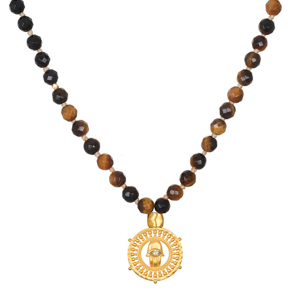 satya jewelry Enduring Strength Tiger Eye Hamsa Mala