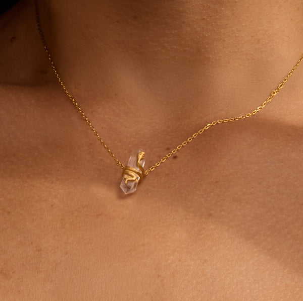 Satya Jewelry Eternal Spirit Clear Quartz Snake Necklace