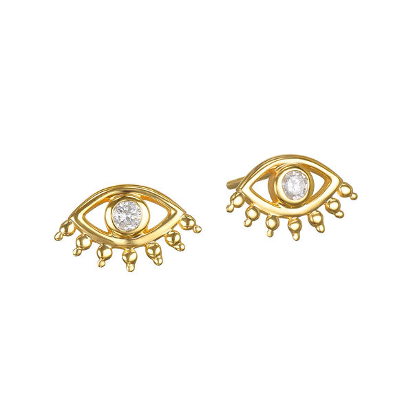 satya jewelry Evil Eye Diamond 14kt Gold Stud Earrings