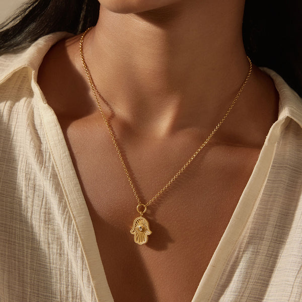 Satya Jewelry Gaining Clarity White Topaz And Mother Of Pearl Hamsa Reversible Necklace