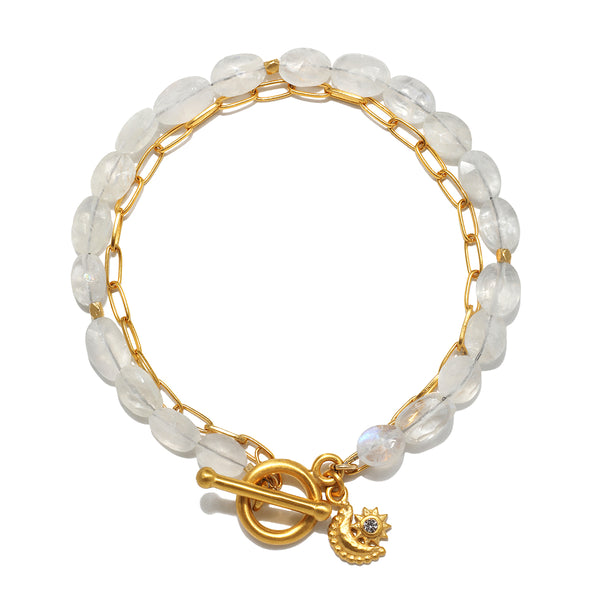 satya jewelry Goddess Wisdom Moonstone Beaded and Chain Toggle Bracelet