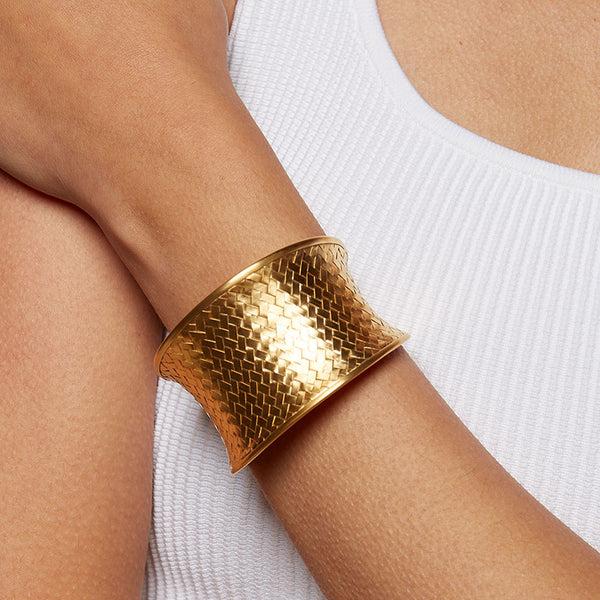 Satya Jewelry Gold Medium Basketweave Bracelet Cuff