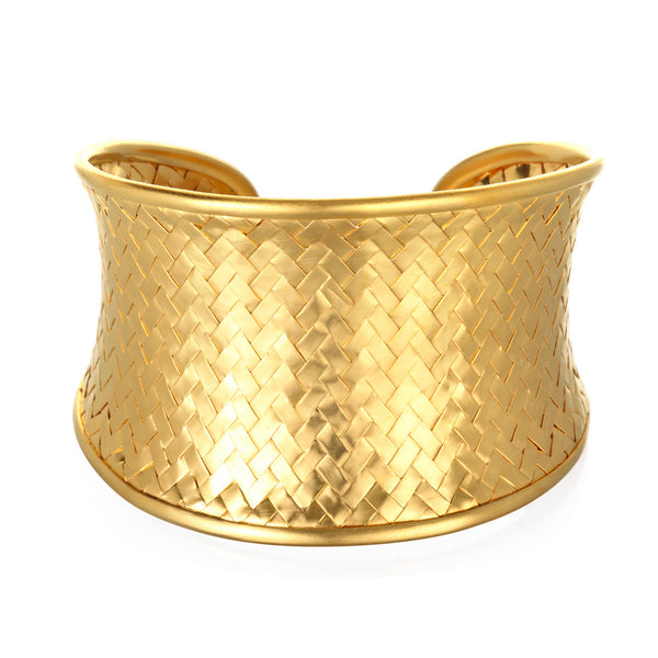 satya jewelry Gold Medium Basketweave Bracelet Cuff