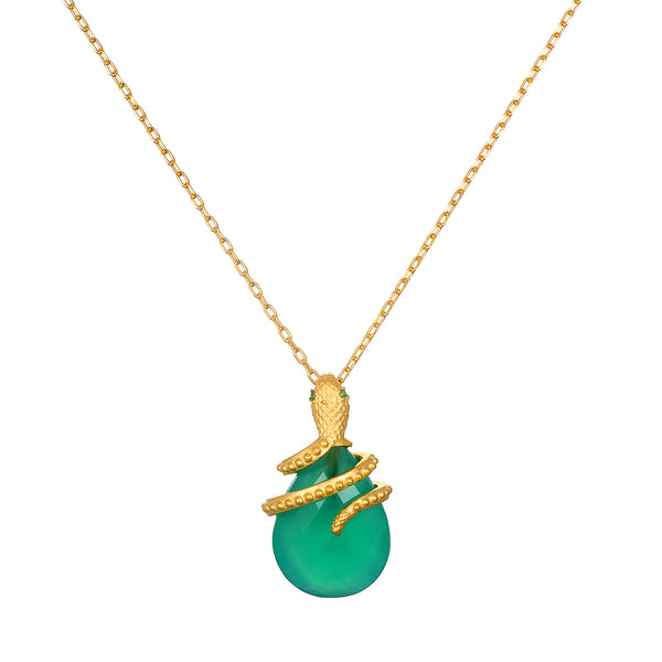 satya jewelry Guiding Energy Green Onyx Snake Necklace