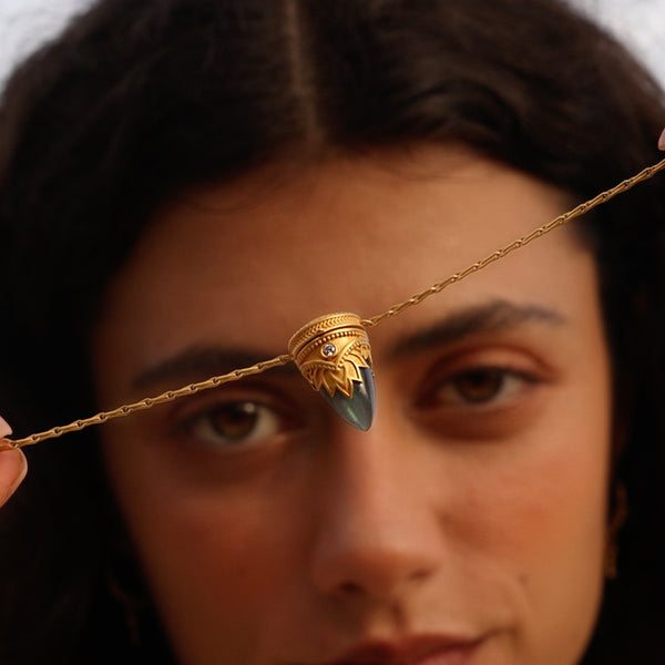 Satya Jewelry Guiding Spirit Labradorite And White Topaz Lotus Locket Necklace