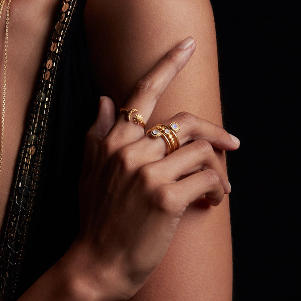 Satya Jewelry Illuminated Spirit Moon Sun Adjustable Ring