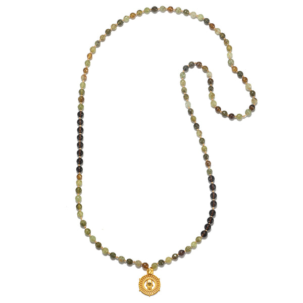 Satya Jewelry Inhabit Your Power Smokey Quartz Green Garnet Mala