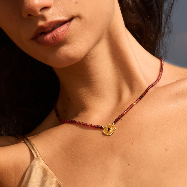 Satya Jewelry Internal Fire Garnet Lotus Beaded Necklace