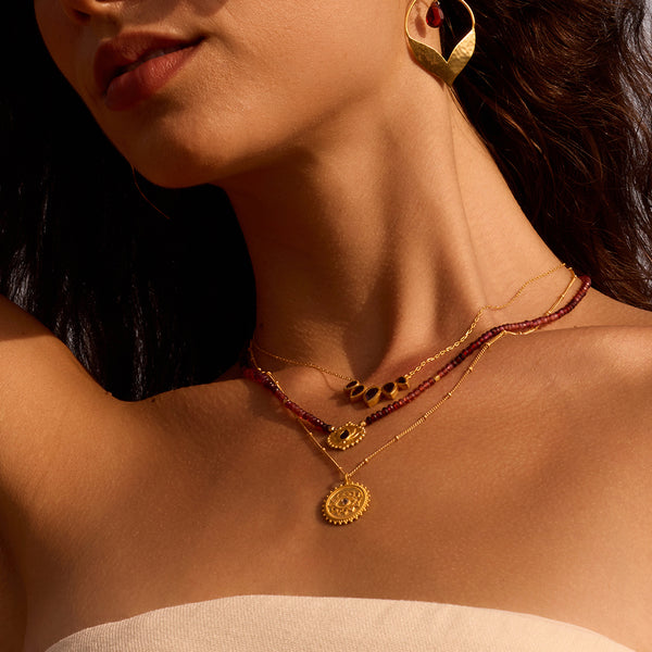 Satya Jewelry Internal Fire Garnet Lotus Beaded Necklace