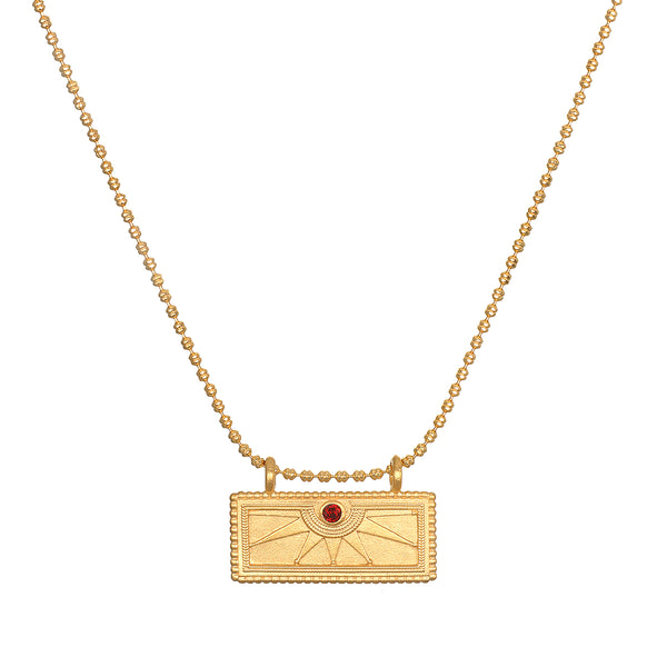 satya jewelry January Garnet Sunburst Birthstone Tablet Necklace