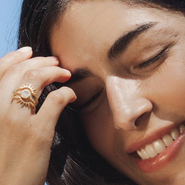 Satya Jewelry Light Seeker Moonstone Starburst Nested Ring Set