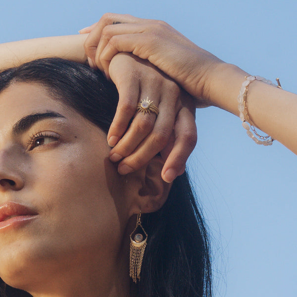 Satya Jewelry Light Seeker Moonstone Starburst Nested Ring Set