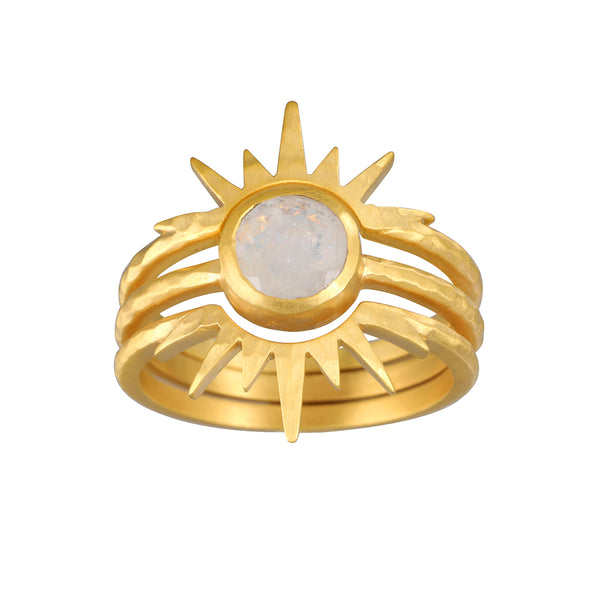 satya jewelry Light Seeker Moonstone Starburst Nested Ring Set