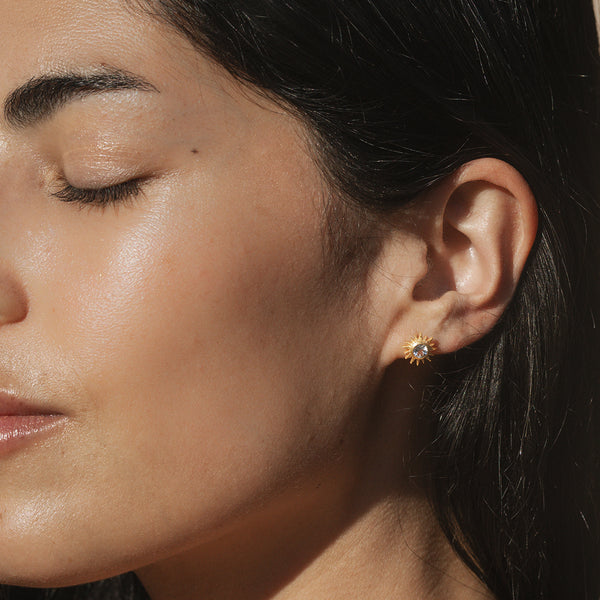 Satya Jewelry Light Seeker White Topaz Starburst Stud Earrings