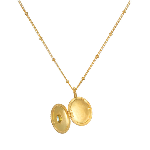 Satya Jewelry Lotus Aquamarine Birthstone Locket Necklace - March