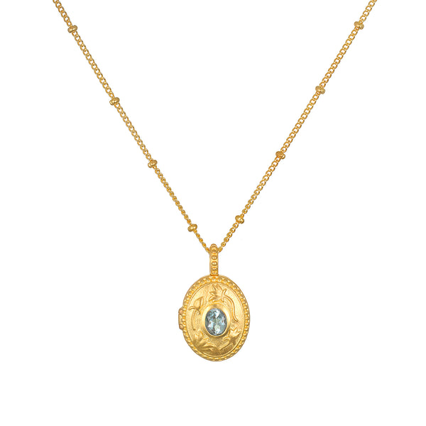 satya jewelry Lotus Aquamarine Birthstone Locket Necklace - March
