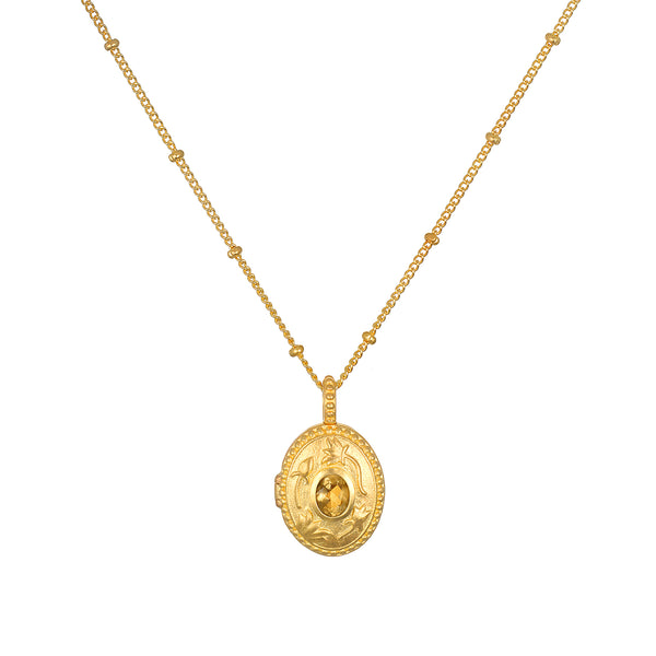 satya jewelry Lotus Citrine Birthstone Locket Necklace - November