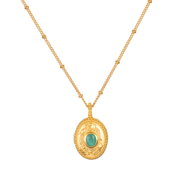 satya jewelry Lotus Emerald Birthstone Locket Necklace - May