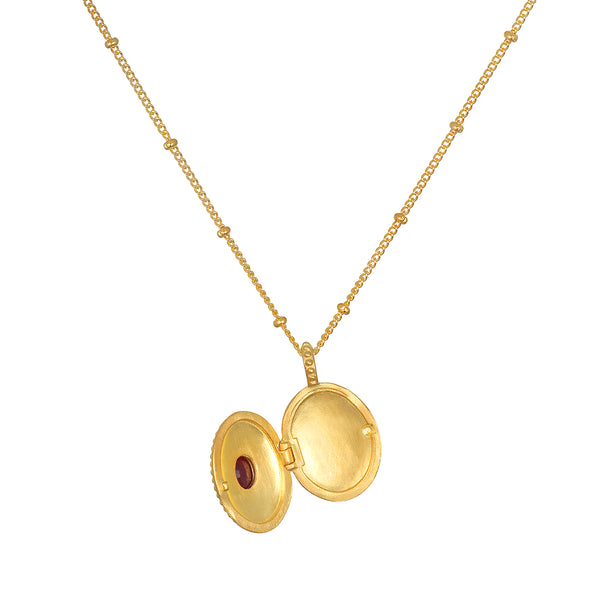 Satya Jewelry Lotus Ruby Birthstone Locket Necklace - July