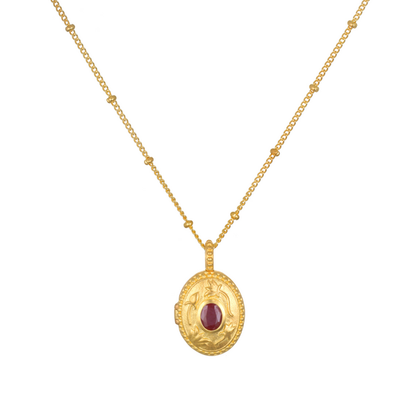 satya jewelry Lotus Ruby Birthstone Locket Necklace - July