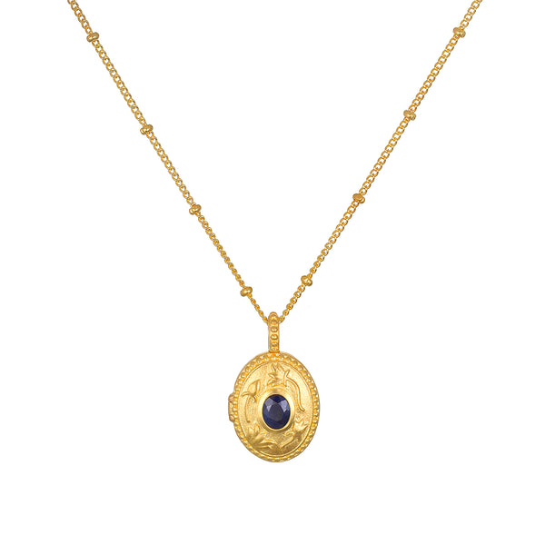 satya jewelry Lotus Sapphire Birthstone Locket Necklace - September