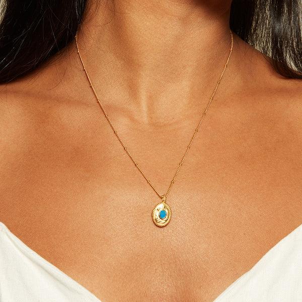 Satya Jewelry Lotus Turquoise Birthstone Locket Necklace - December
