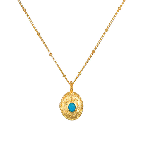 satya jewelry Lotus Turquoise Birthstone Locket Necklace - December