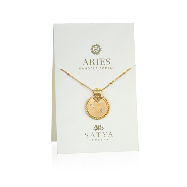 Satya Jewelry Mandala Zodiac Aries White Topaz Necklace