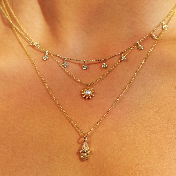 Satya Jewelry Many Blessings 14kt Gold Hamsa Diamond Necklace